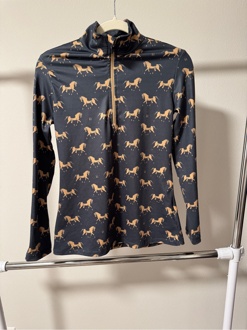 Rönner Sport Women’s XS Horse Print Quarter Zip Pullover Navy/Gold Equestrian
